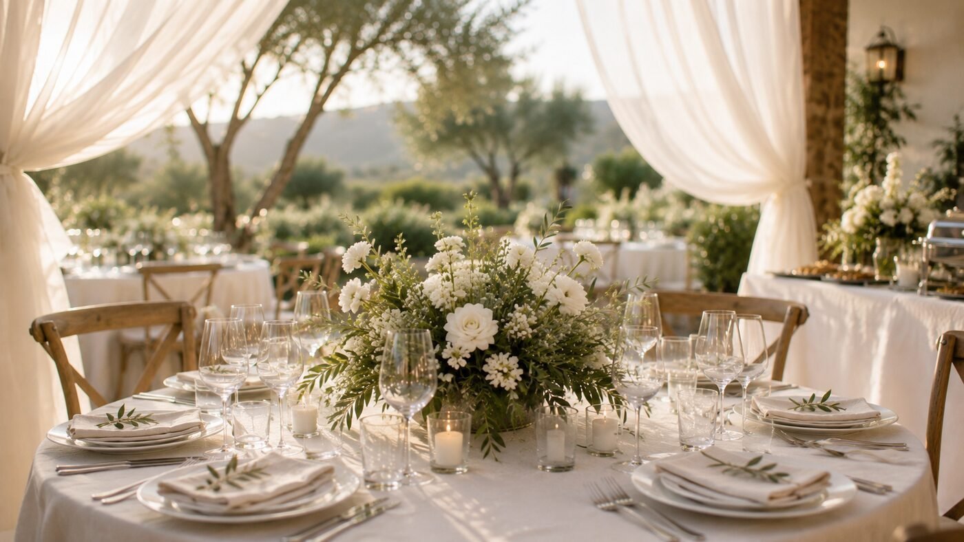Elegant outdoor wedding reception table setting