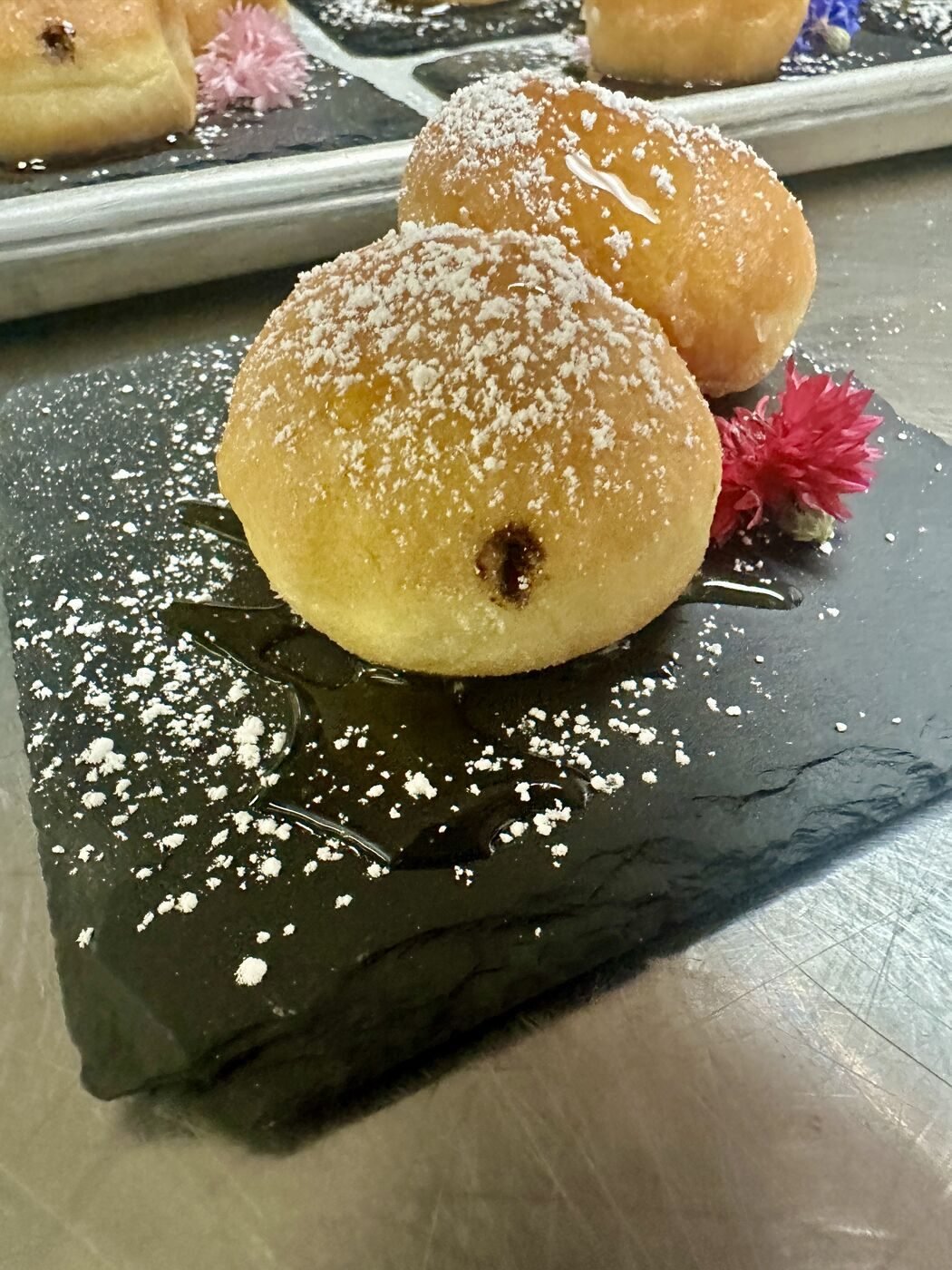 Sugared dessert bites with edible flowers