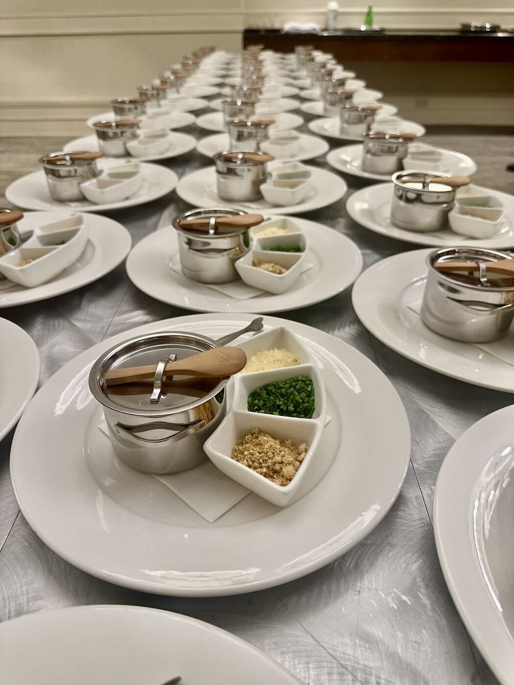 Large-scale mise en place service setup for a Bay Area event